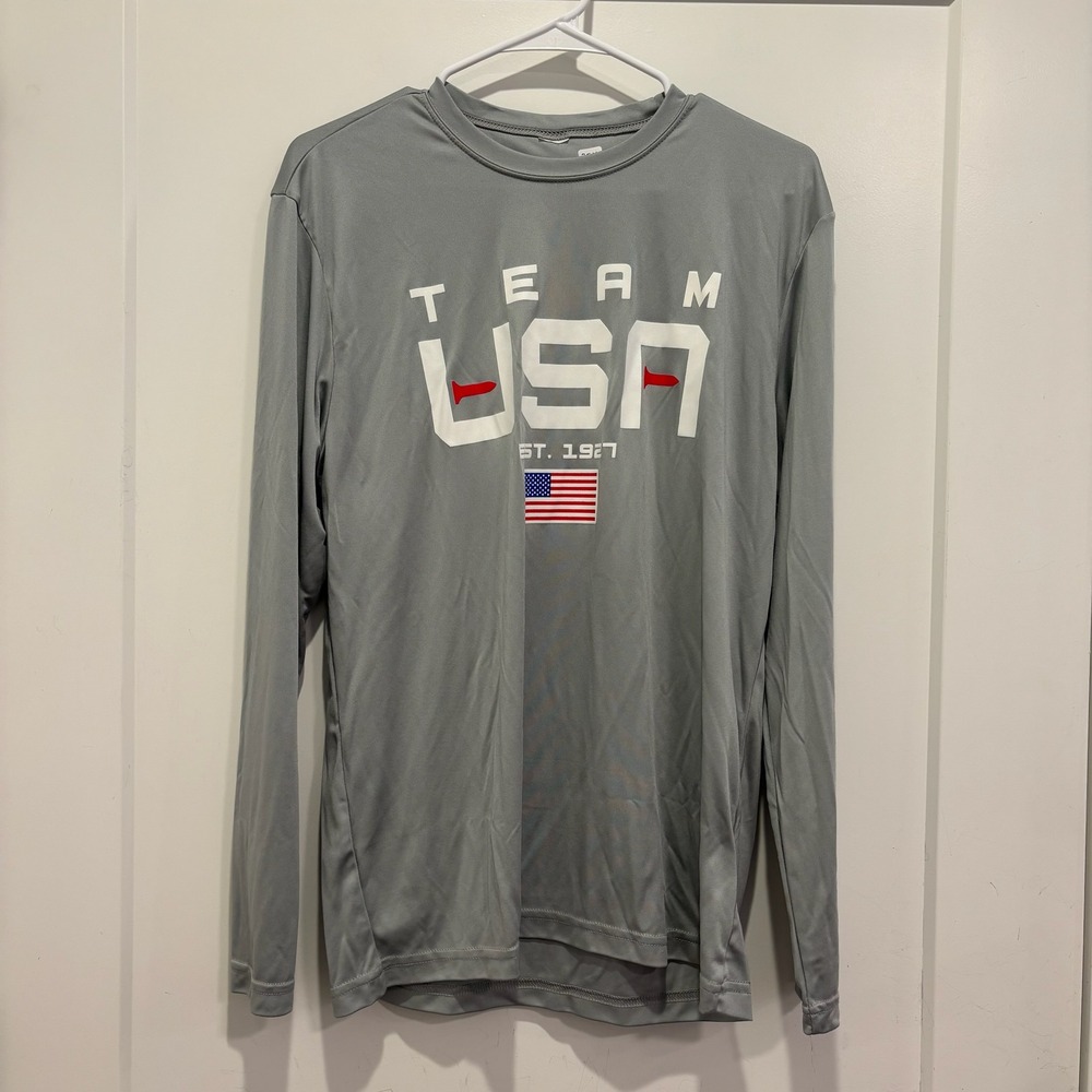 Short Par 4 Team USA Mens Grey Long Sleeve Performance‎ Golf Shirt Size Medium